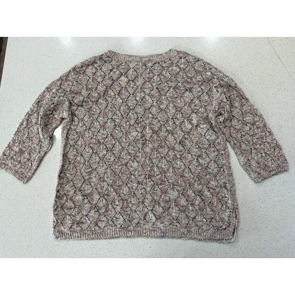 J Jill L Open Knit Crochet Sweater Pebbled Multi Speckled Diamond Pattern - Picture 3 of 9